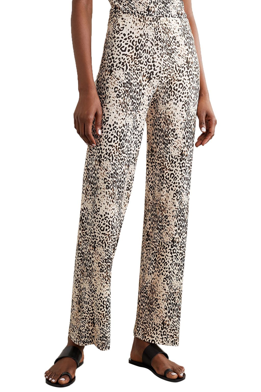 LESET Jamie ribbed leopard-print stretch-modal wide-leg pants