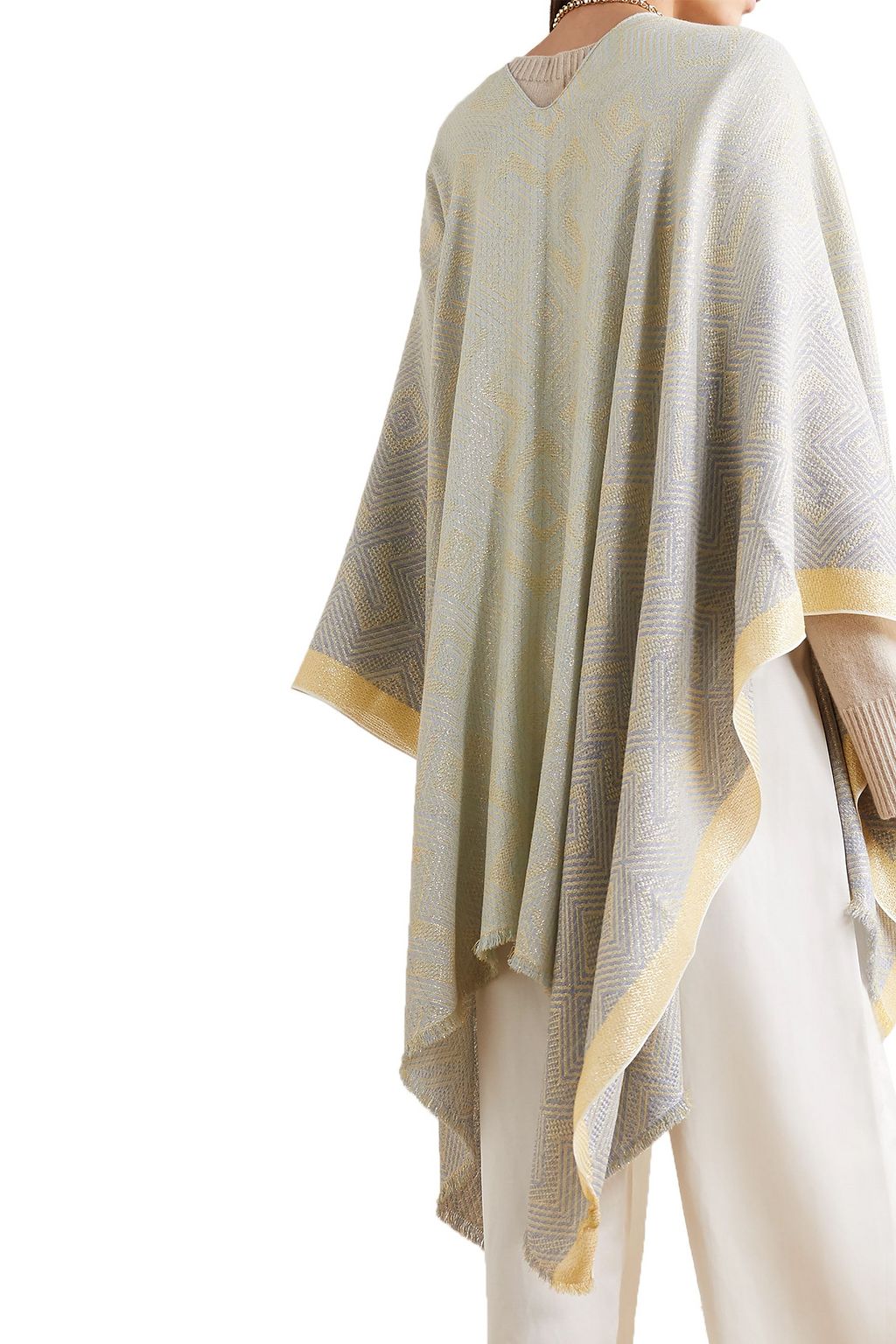 MISSONI Fringed metallic wool-blend jacquard poncho