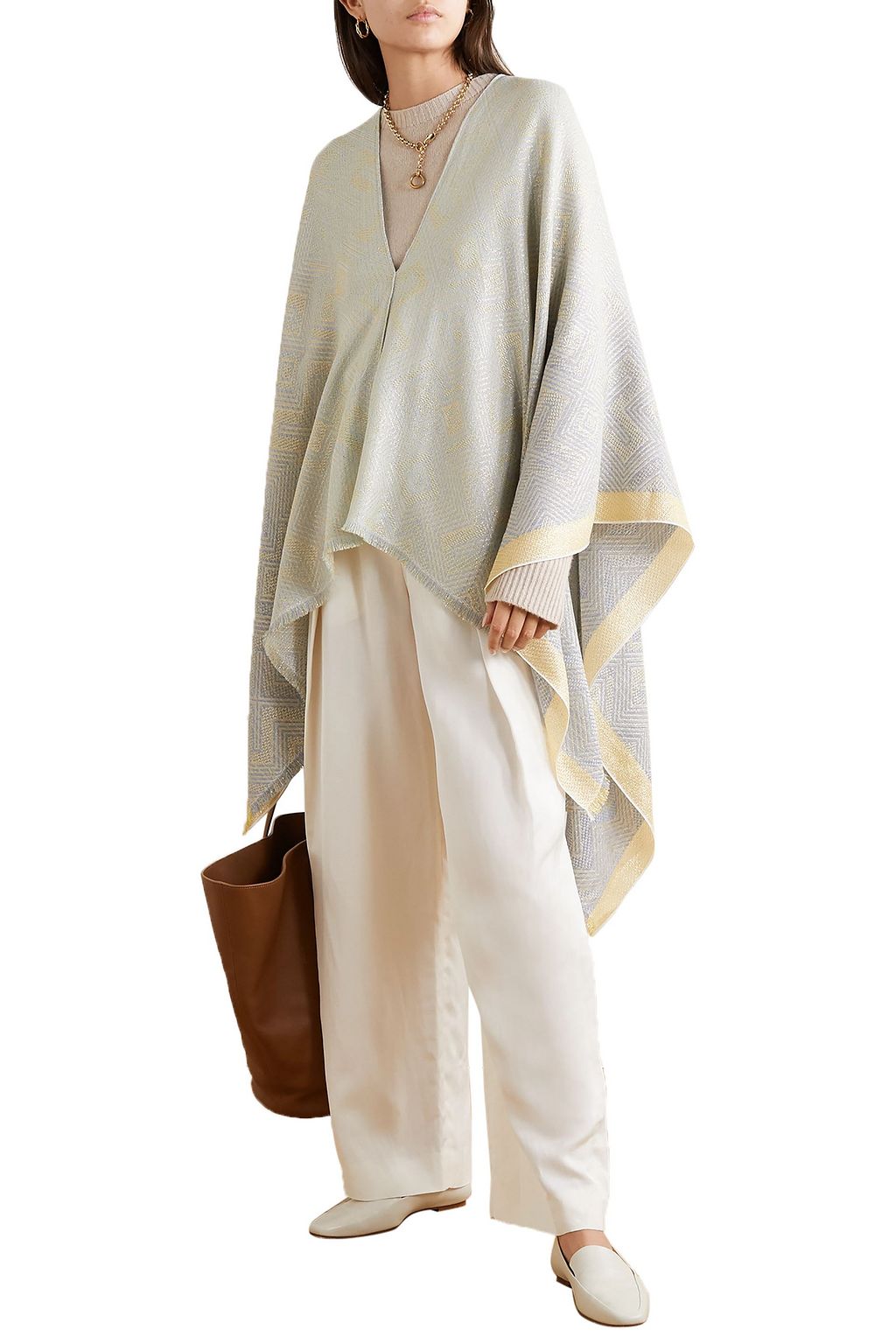 MISSONI Fringed metallic wool-blend jacquard poncho