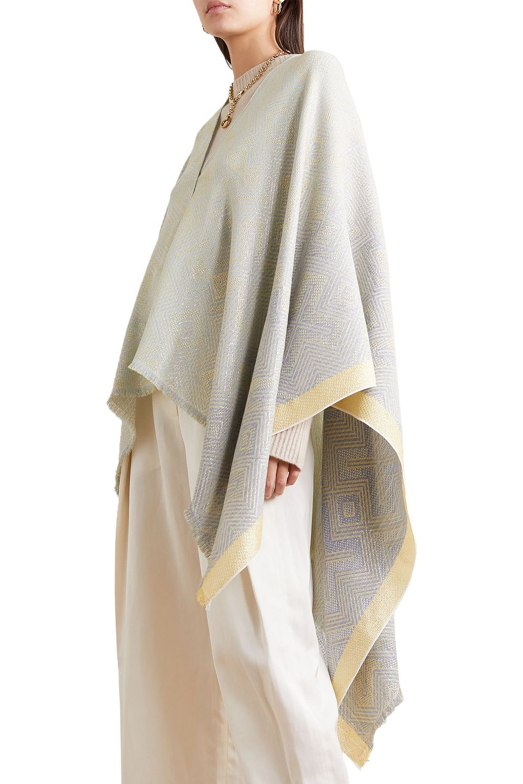 MISSONI Fringed metallic wool-blend jacquard poncho
