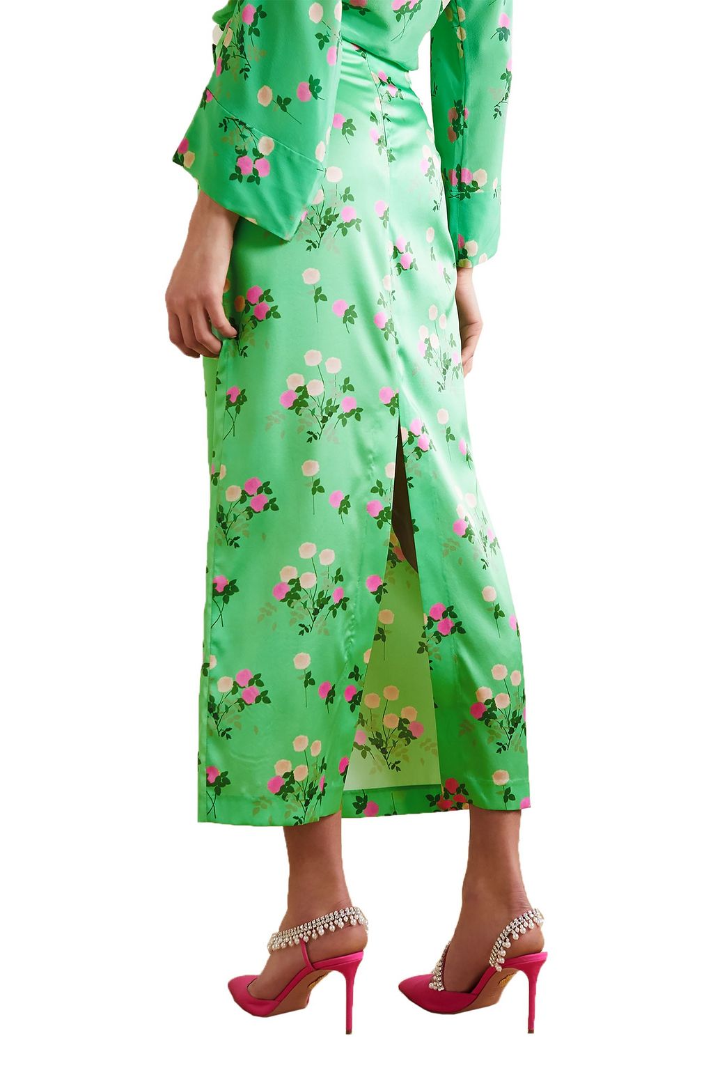 BERNADETTE Kelly floral-print silk-blend satin midi skirt