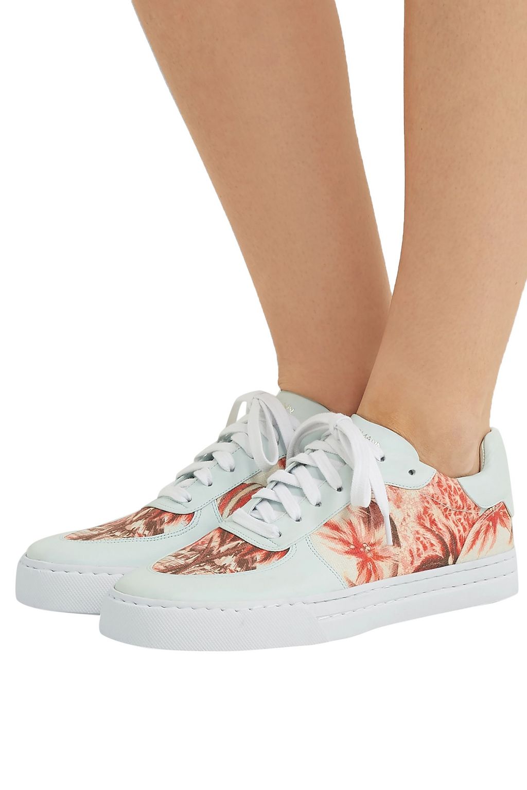 ZIMMERMANN Leather-trimmed printed linen sneakers