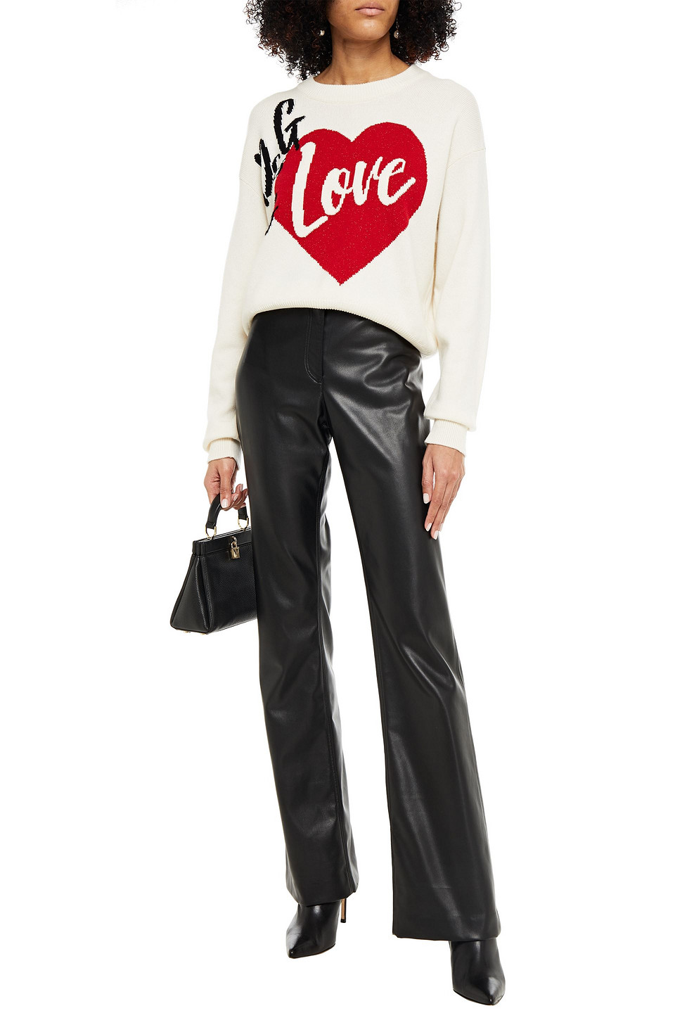 Shop Dolce & Gabbana Metallic Intarsia Cashmere-blend Sweater In Ecru