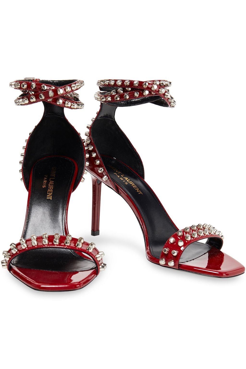 SAINT LAURENT Amber studded patent-leather sandals