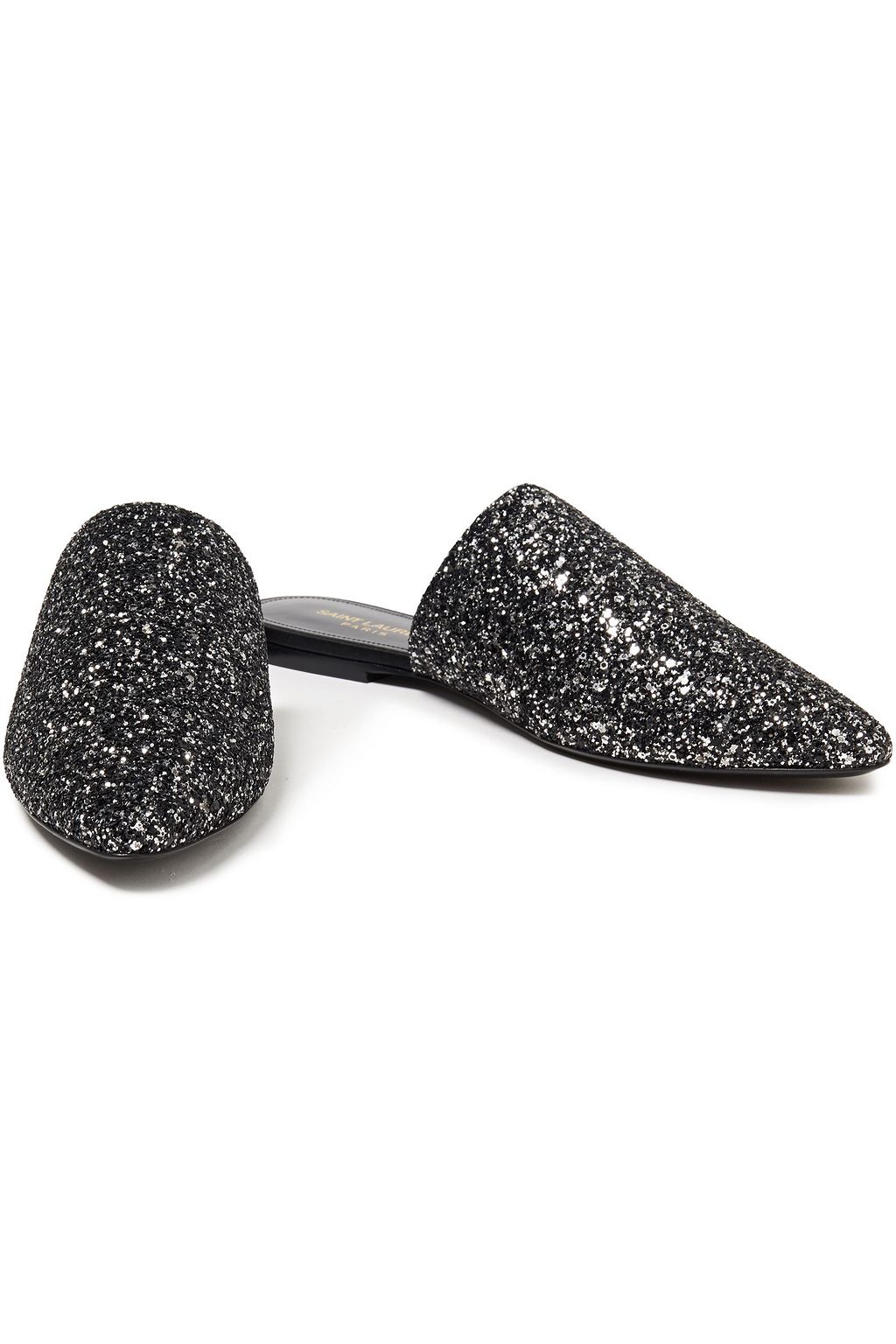 SAINT LAURENT Glittered leather slippers