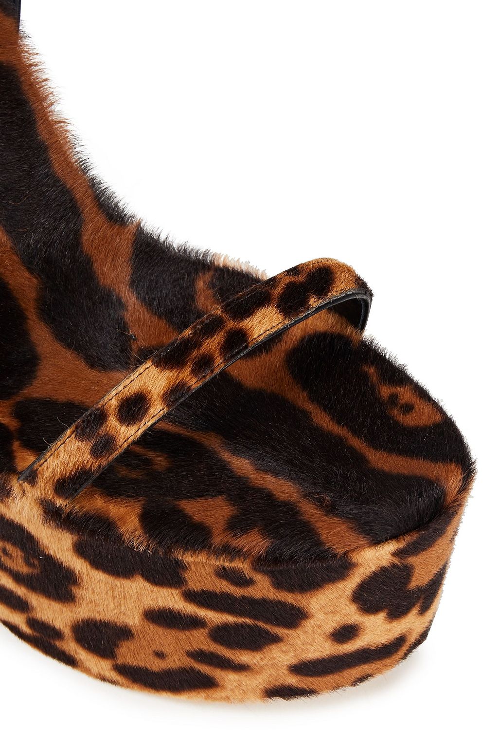 SAINT LAURENT Leopard-print calf hair wedge sandals
