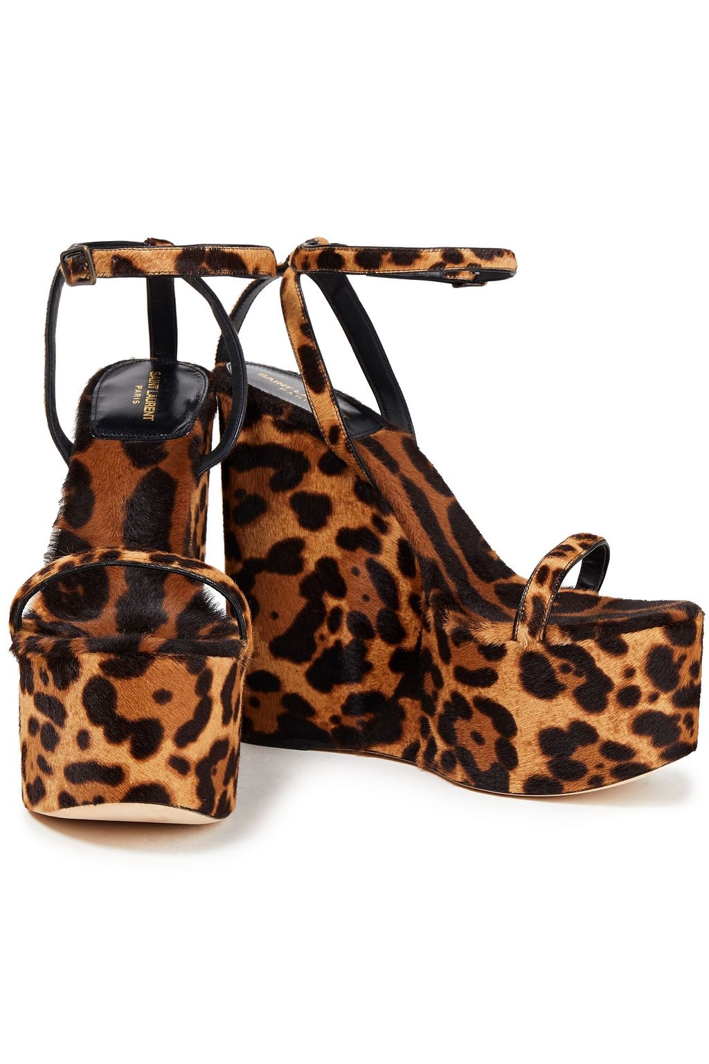SAINT LAURENT Leopard-print calf hair wedge sandals