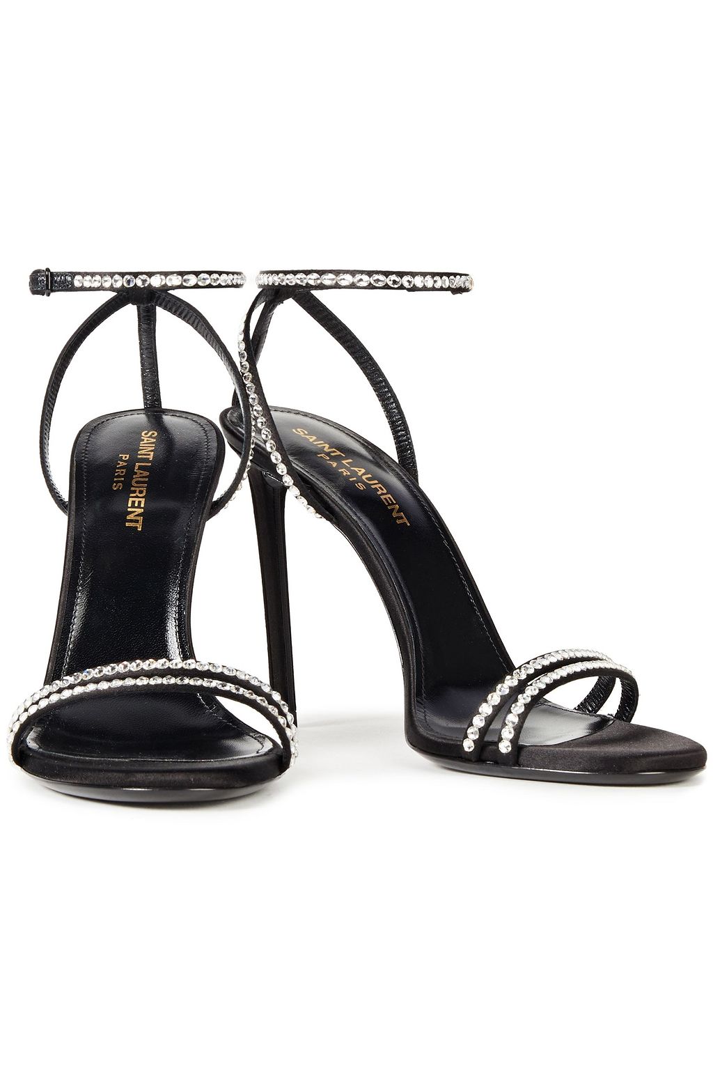 SAINT LAURENT Crystal-embellished satin sandals