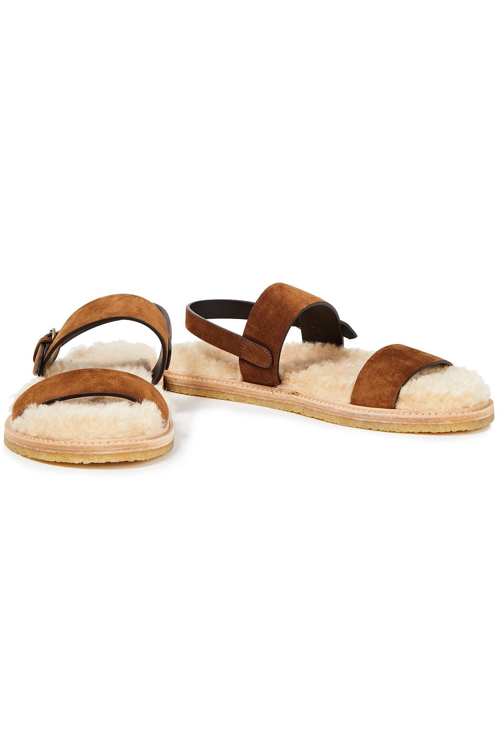 SAINT LAURENT Nu Pieds shearling-lined suede slingback sandals