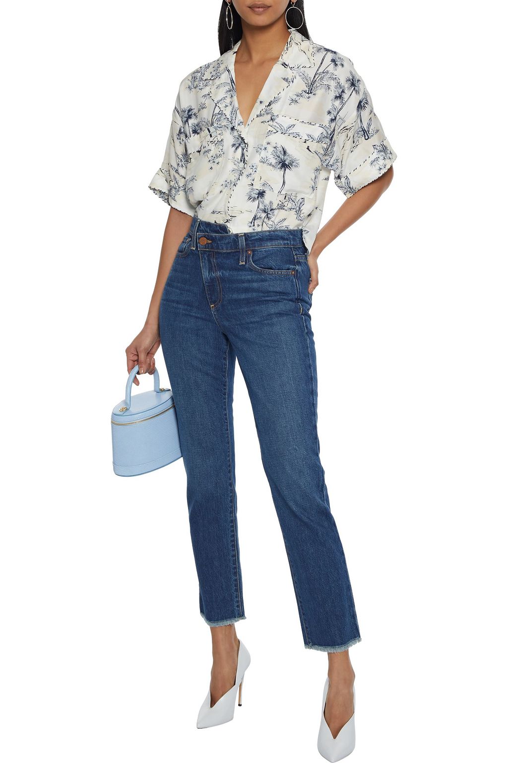 ALICE + OLIVIA Amazing frayed high-rise slim-leg jeans
