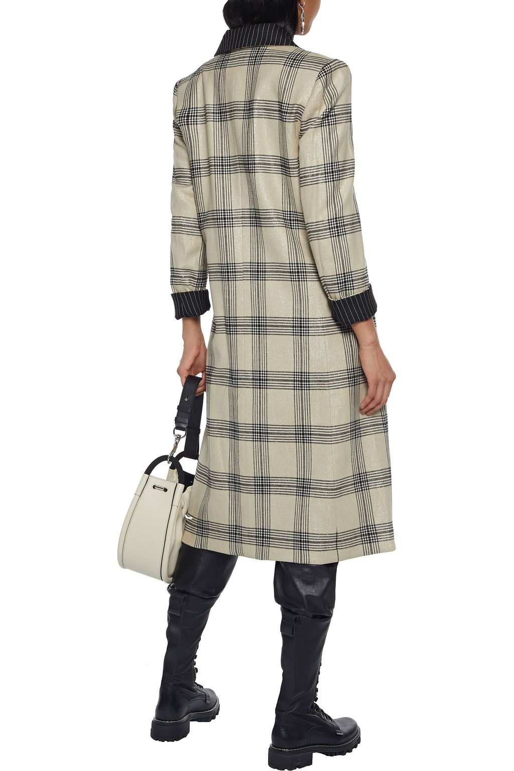 ALICE + OLIVIA Ivan reversible checked metallic brushed-twill coat