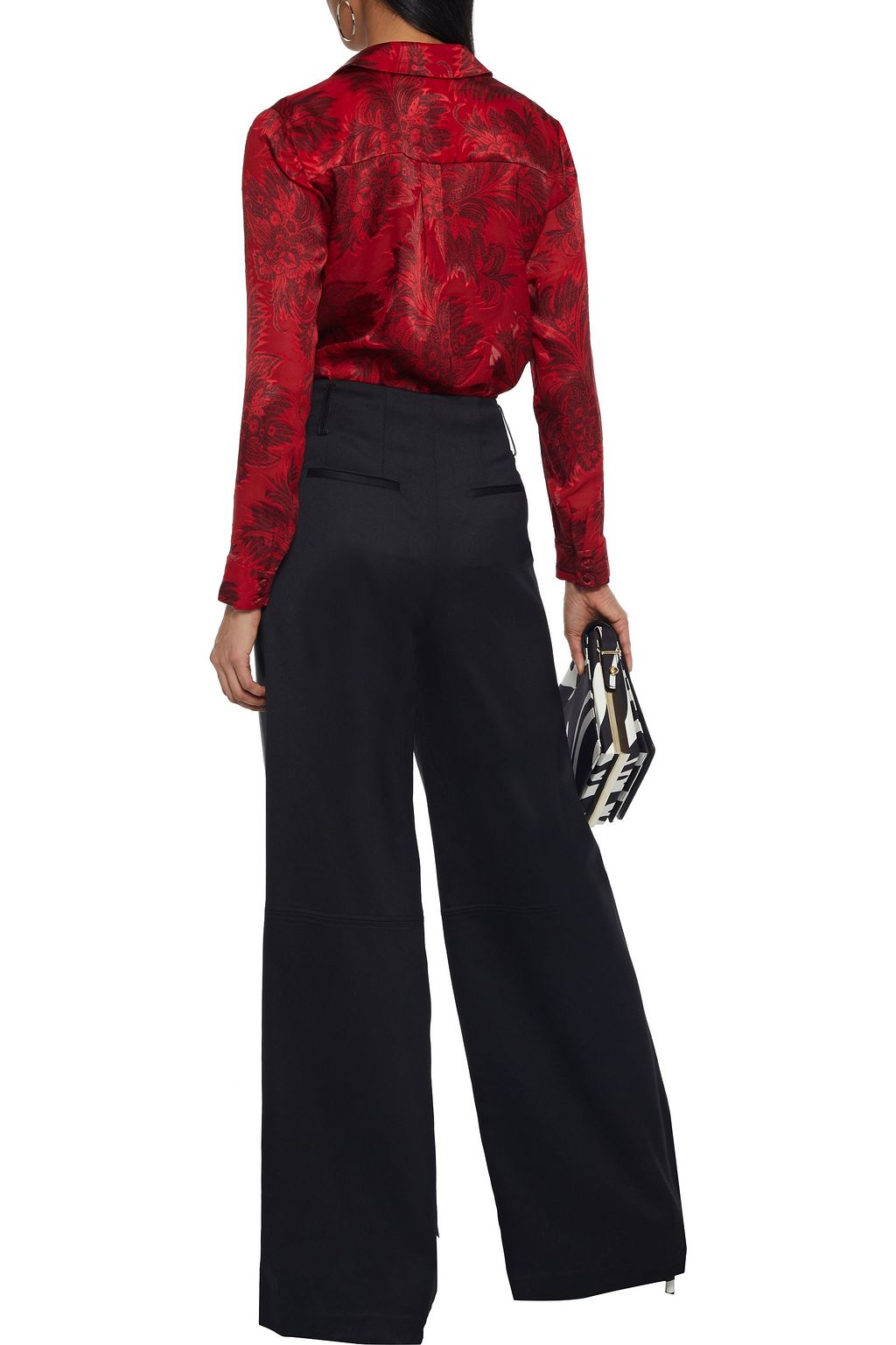 ALICE + OLIVIA Eloise leather and wool-blend twill wide-leg pants