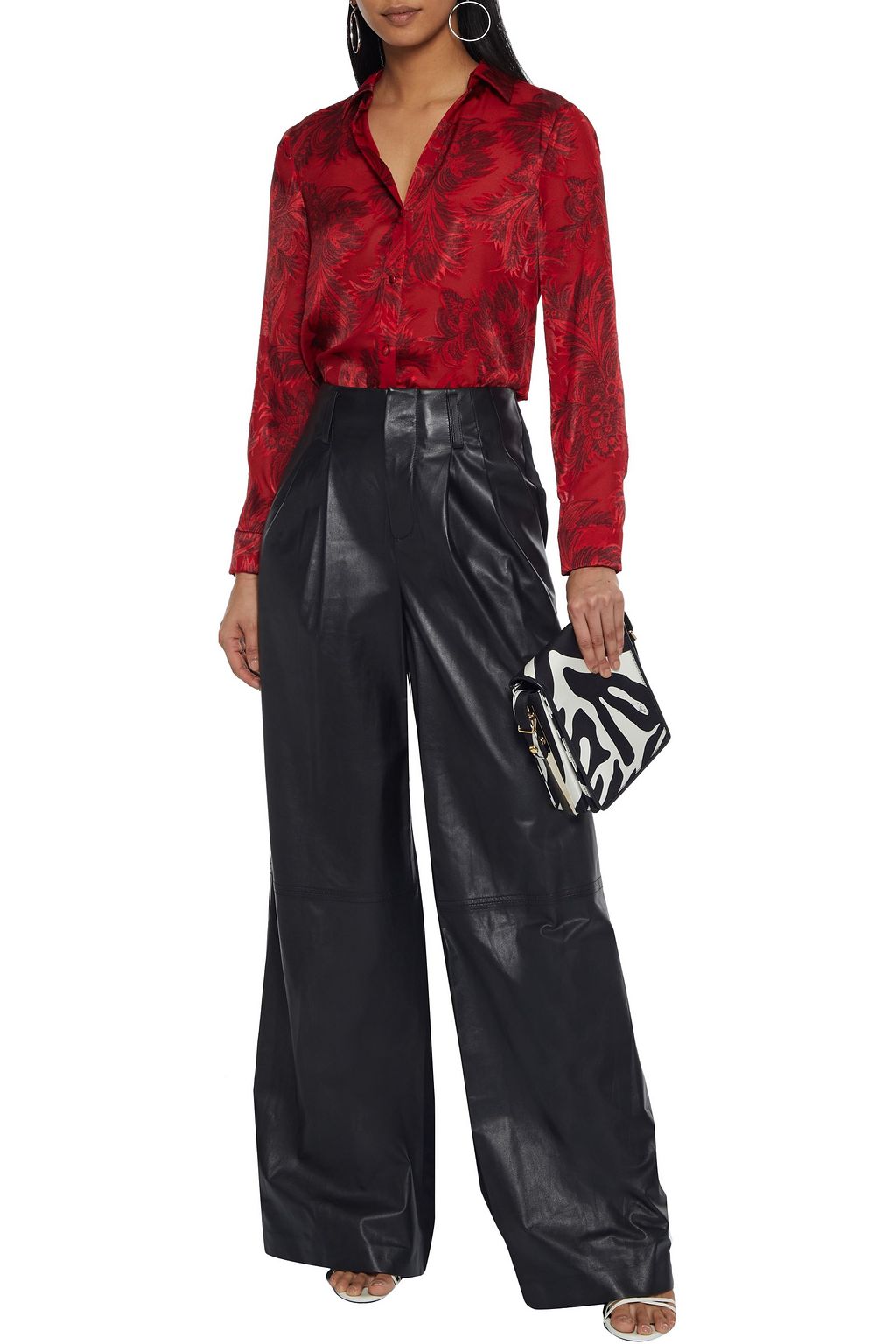 ALICE + OLIVIA Eloise leather and wool-blend twill wide-leg pants