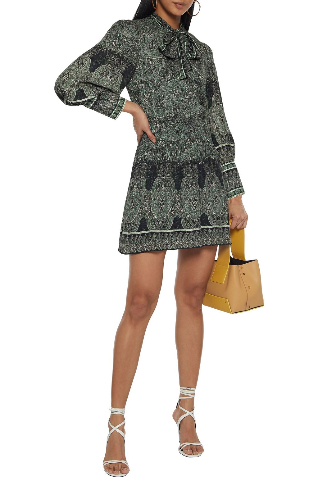 ALICE + OLIVIA Tanisha pussy-bow printed crepe de chine mini dress