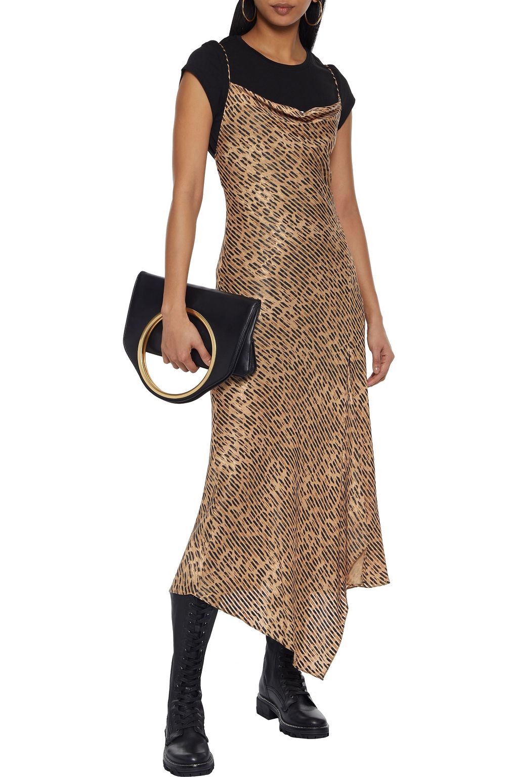 ALICE + OLIVIA Harmony asymmetric leopard-print burnout crepe de chine midi slip dress