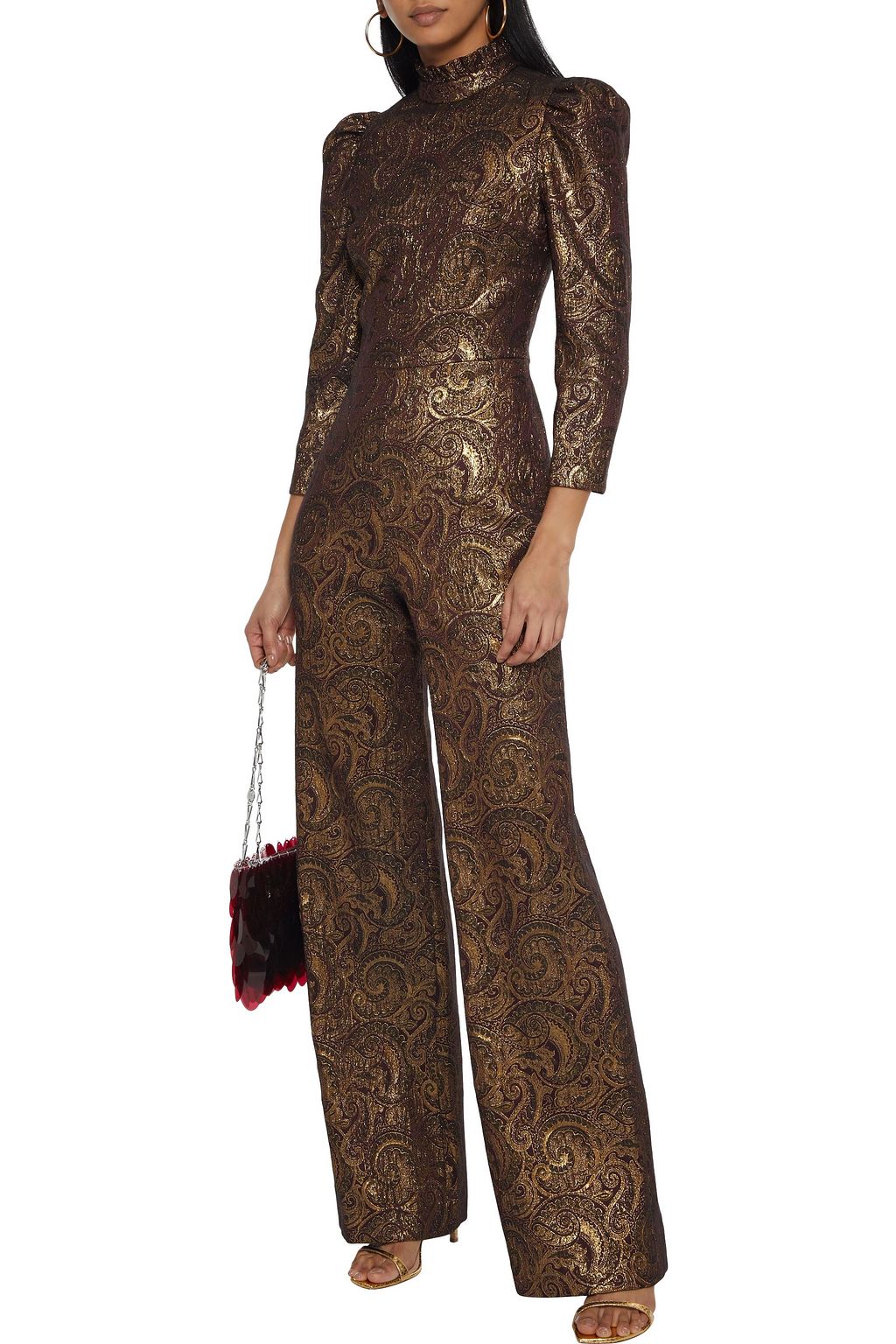 ALICE + OLIVIA Jorah metallic brocade wide-leg jumpsuit