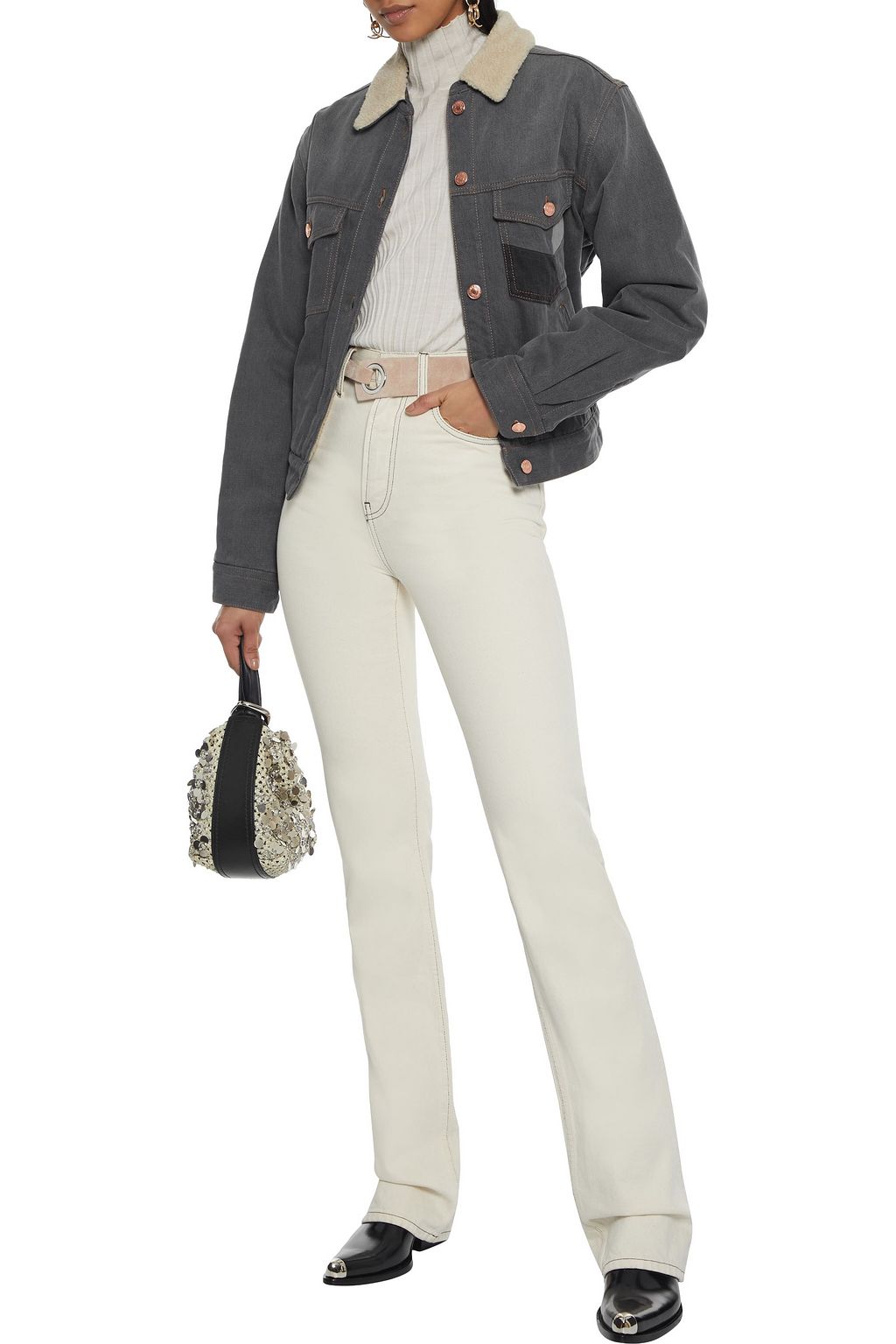 MARANT ÉTOILE Lindy faux shearling-lined patchwork denim jacket