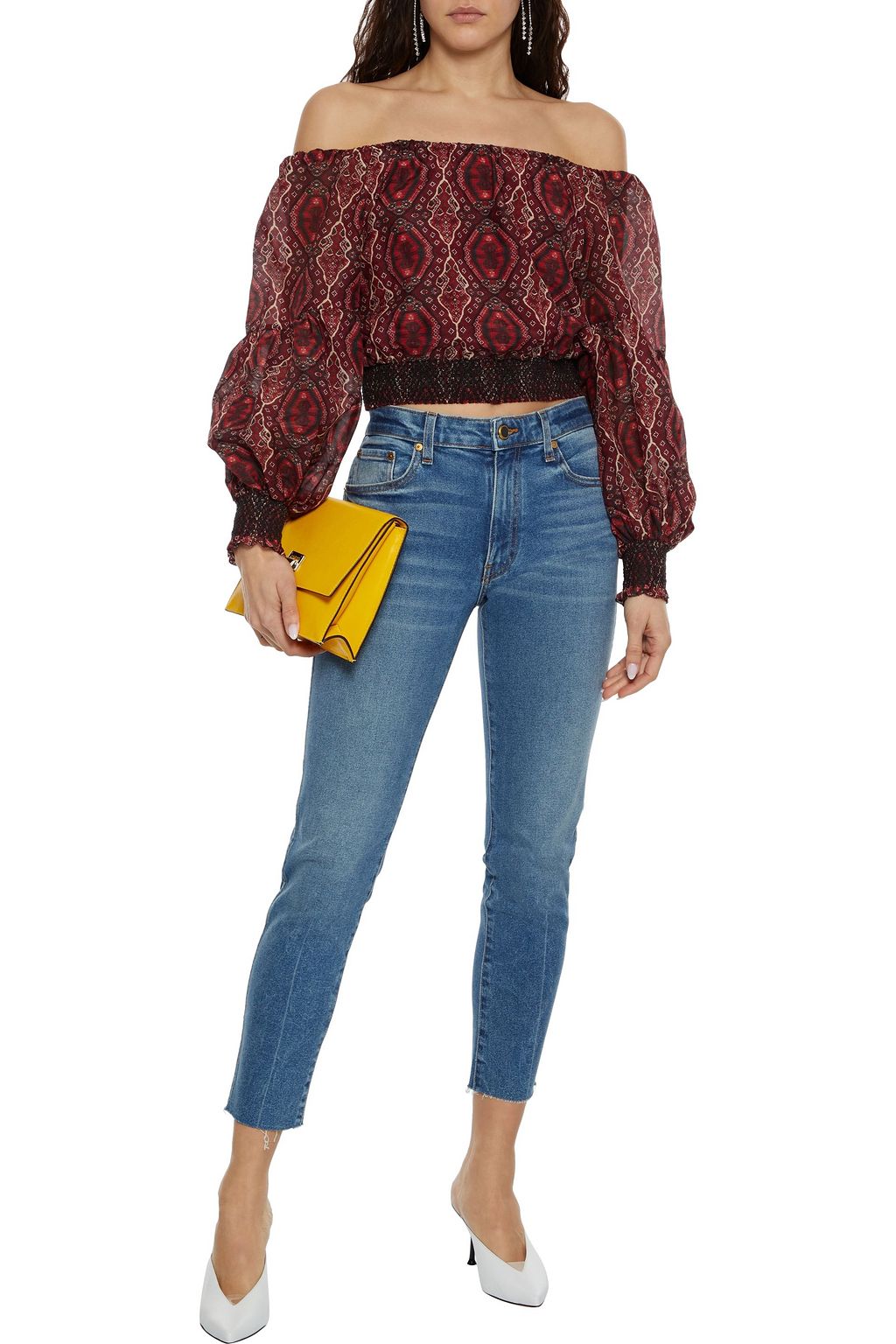 ALICE + OLIVIA Azalea off-the-shoulder printed cotton and silk-blend voile top