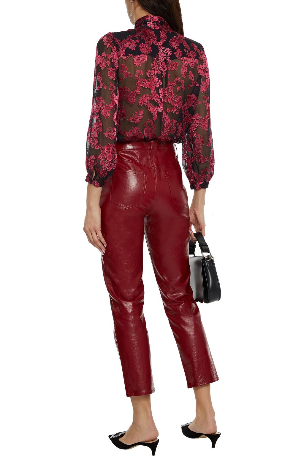 ALICE + OLIVIA Jeannie Schluppenbluse aus Satin mit Ausbrennmuster