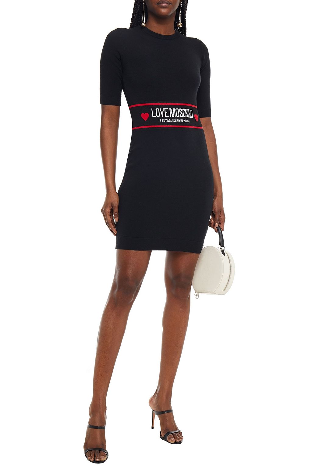 LOVE MOSCHINO Jacquard-paneled stretch-knit mini dress