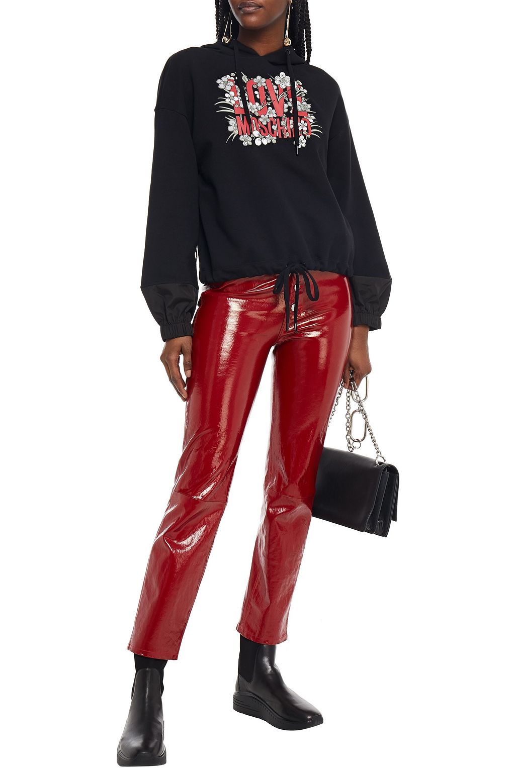 LOVE MOSCHINO Shell-paneled printed French cotton-terry hoodie