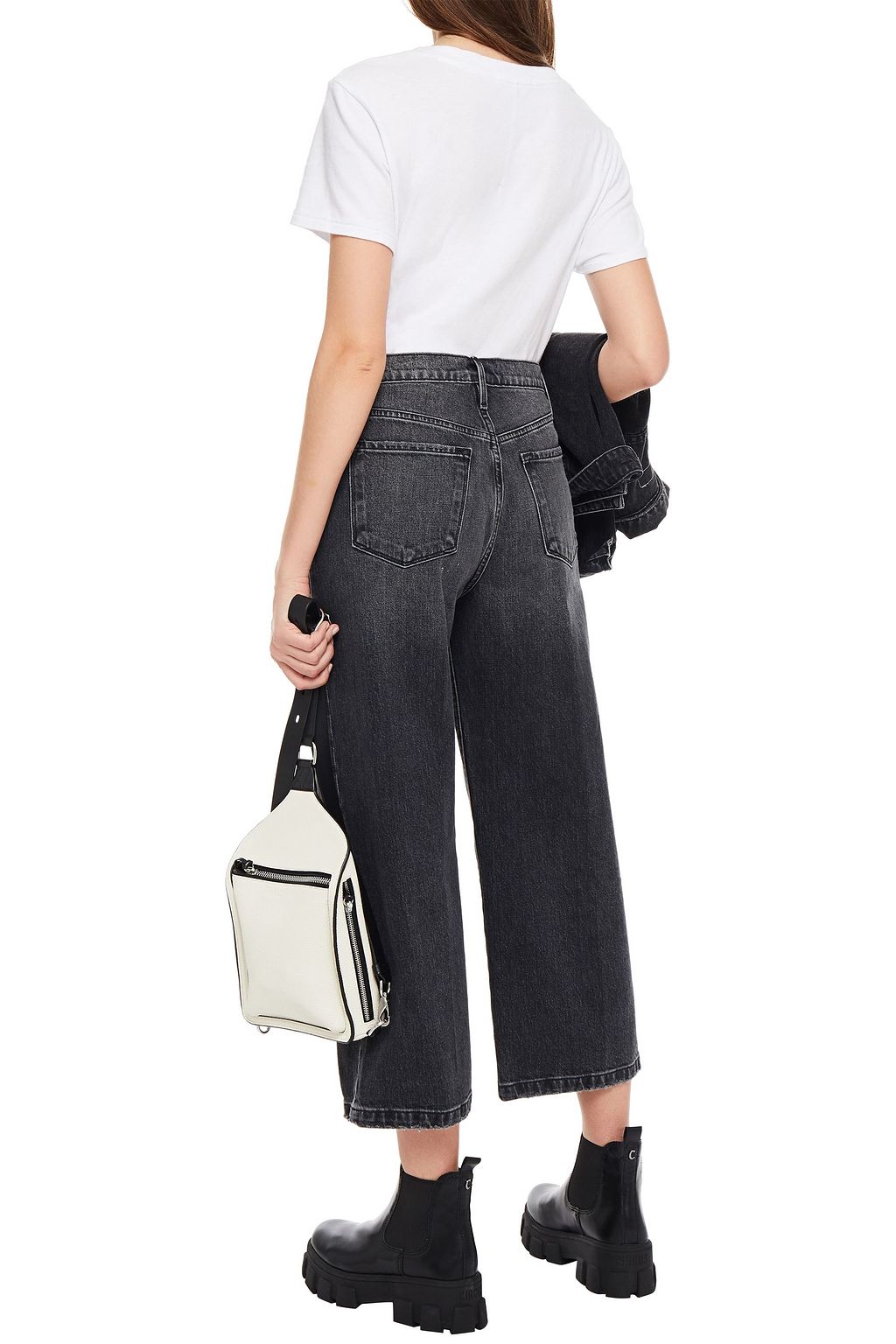 FRAME Ali Wide Crop faded high-rise wide-leg jeans