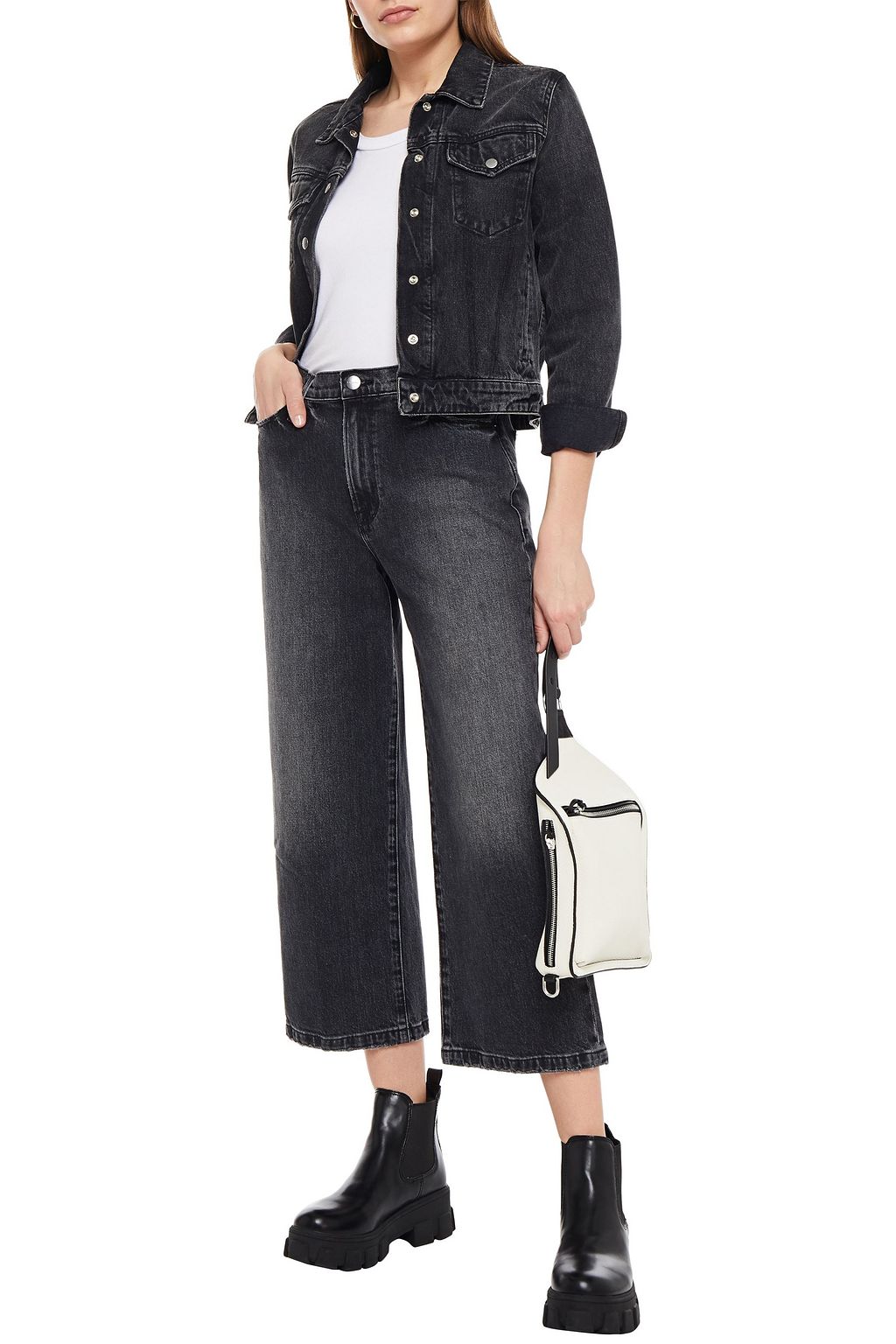 FRAME Ali Wide Crop faded high-rise wide-leg jeans