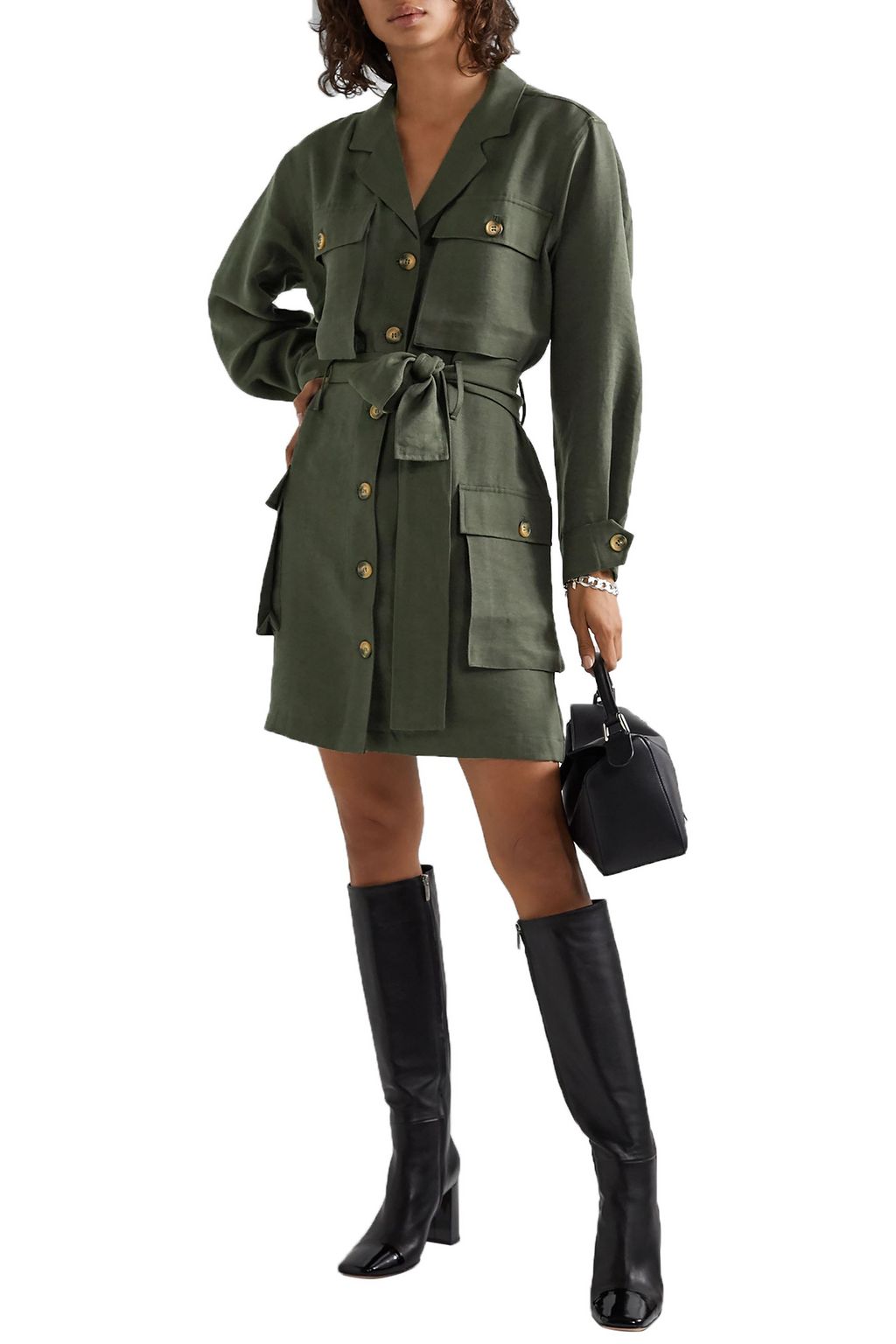 ANINE BING Kaiden belted Tencel-blend twill mini dress