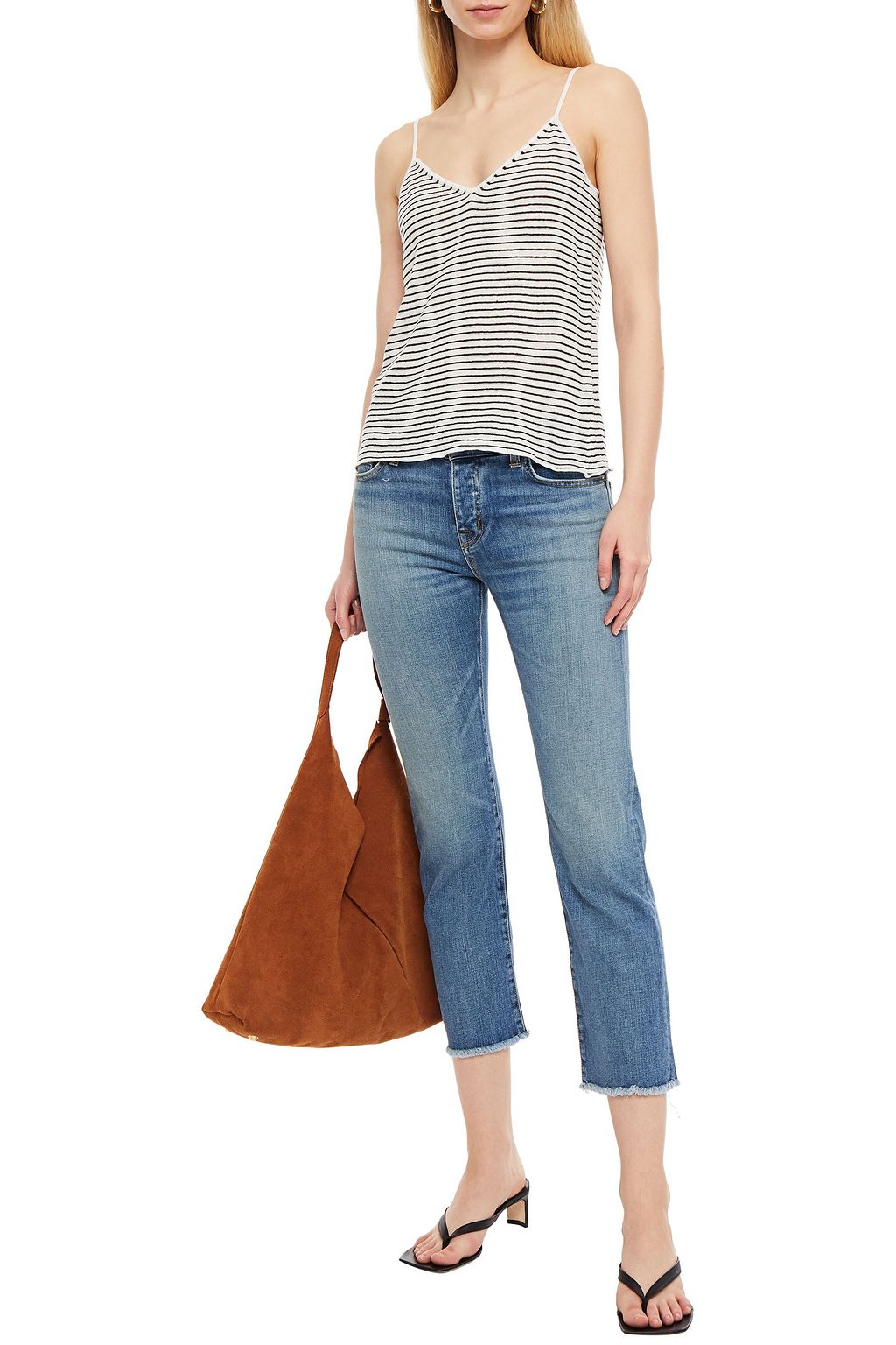 NILI LOTAN Cropped frayed boyfriend jeans