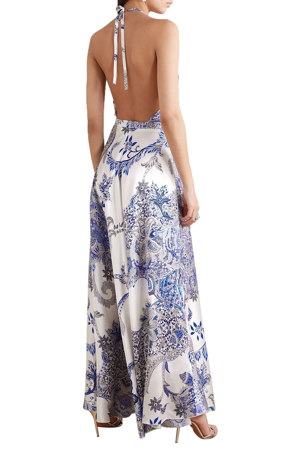 RAQUEL DINIZ Giovanna printed silk-satin halterneck maxi dress