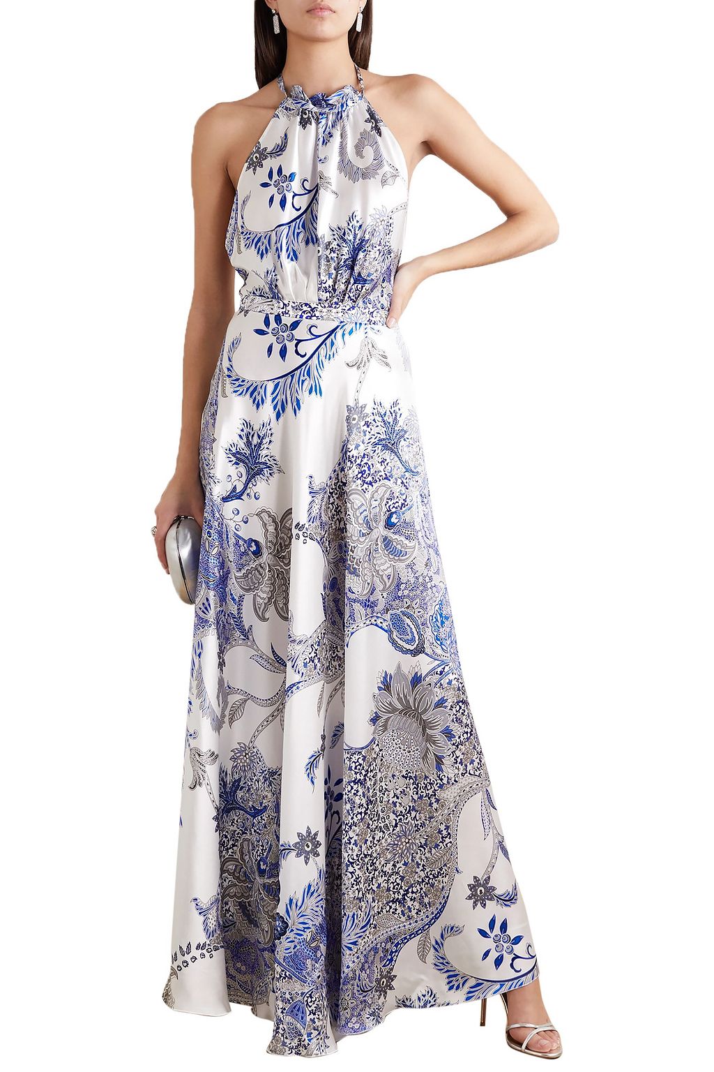 RAQUEL DINIZ Giovanna printed silk-satin halterneck maxi dress