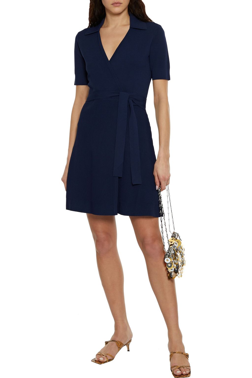 DIANE VON FURSTENBERG Zyla ribbed and stretch-knit mini wrap dress ...