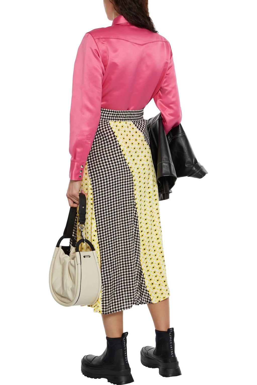 GANNI Paneled printed crepe midi skirt