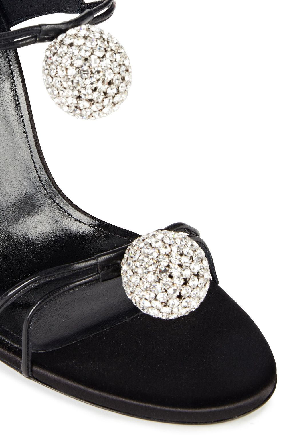 SAINT LAURENT Crystal-embellished leather and satin mules