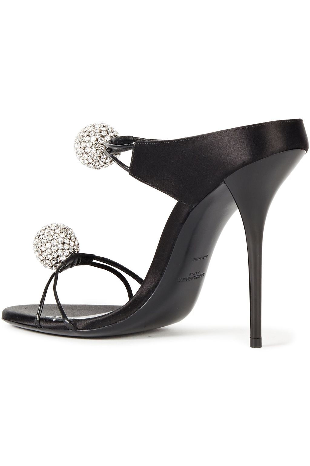 SAINT LAURENT Crystal-embellished leather and satin mules