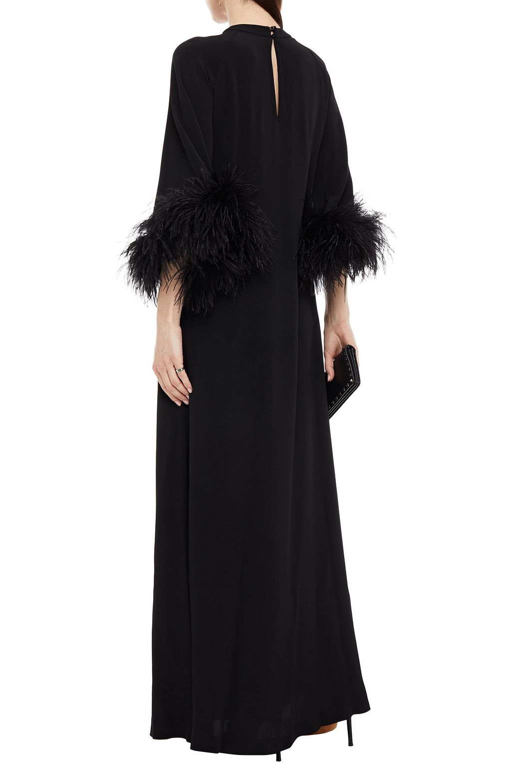 VIVETTA Feather-embellished stretch-crepe gown