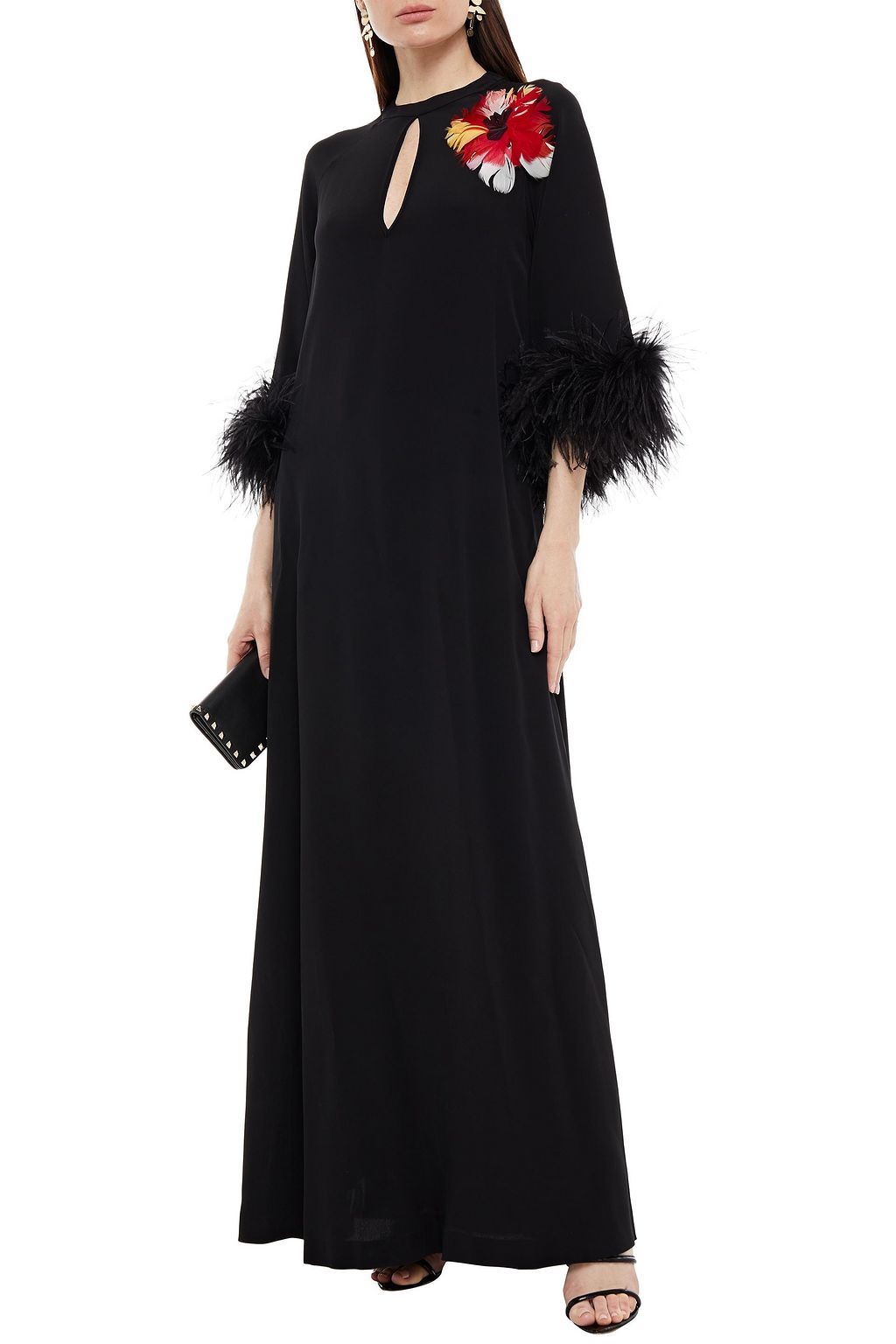 VIVETTA Feather-embellished stretch-crepe gown
