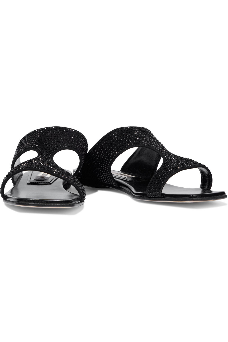 EMILIO PUCCI CRYSTAL-EMBELLISHED CUTOUT SUEDE SLIDES,3074457345625437201