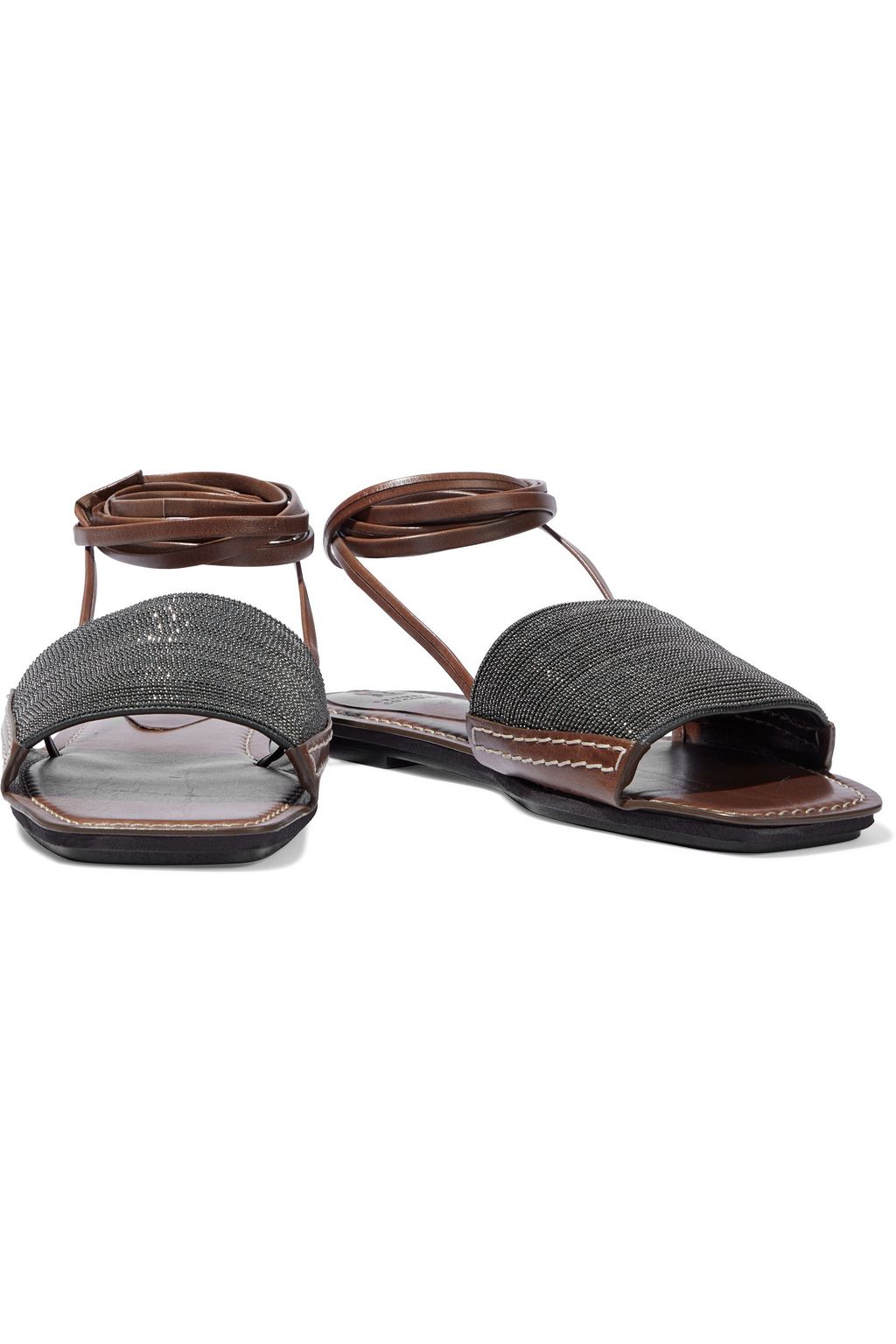 BRUNELLO CUCINELLI Lace-up bead-embellished leather sandals