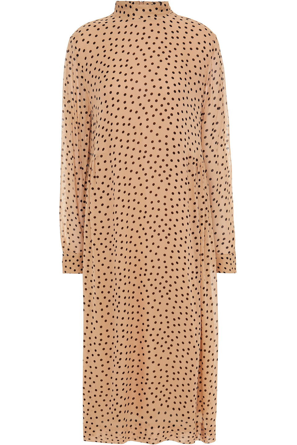 Ganni Woman Polka-dot Chiffon Midi Dress Sand Size 32