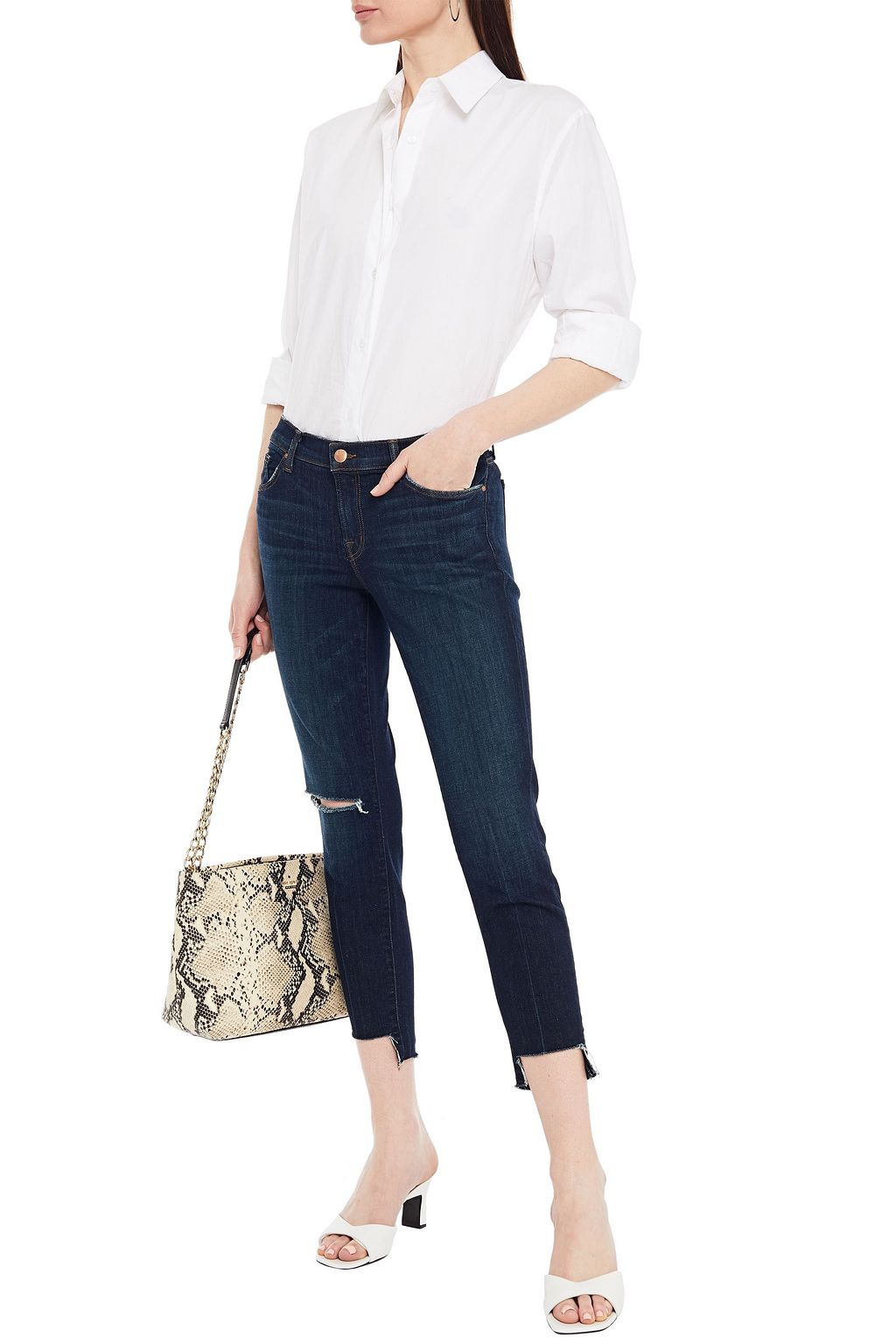 J BRAND Cropped distressed mid-rise skinny jeans