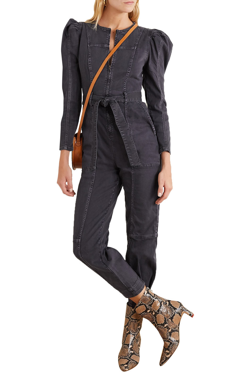 Ulla Johnson Hesper Belted Denim Jumpsuit In Neutrals