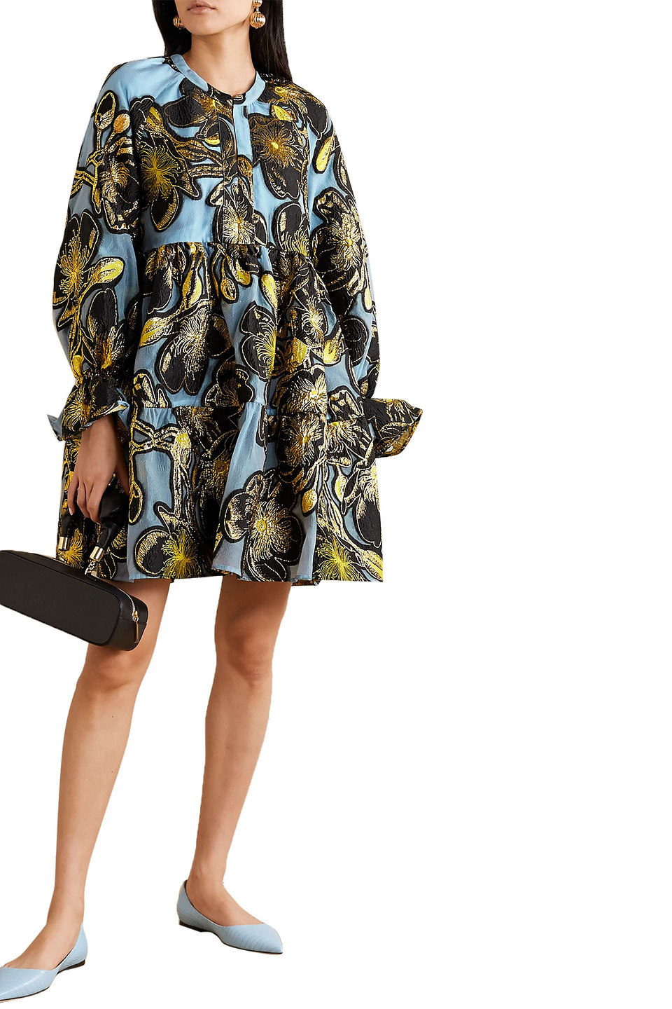 STINE GOYA IVANA TIERED METALLIC FLORAL-JACQUARD MINI DRESS 3074457345625438167