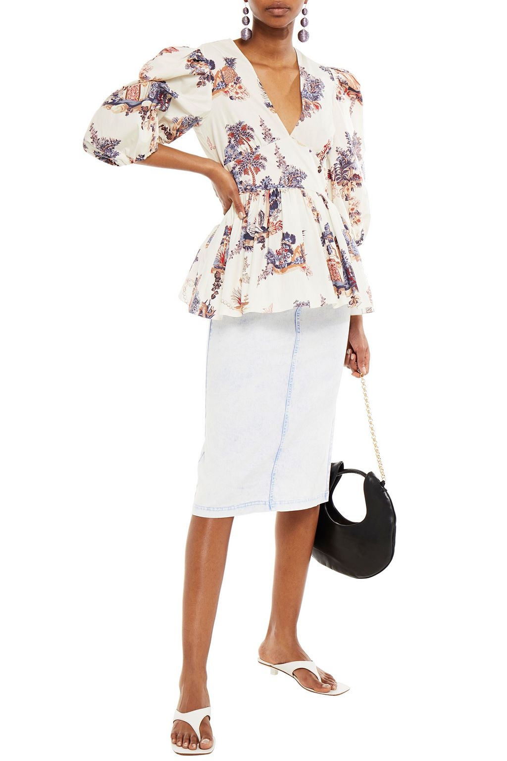 VIVETTA Bleached denim midi skirt
