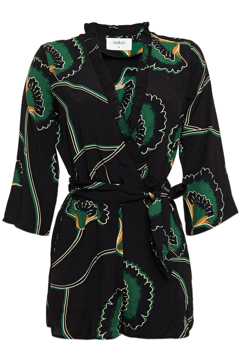Ba&sh - Wrap-effect printed crepe de chine playsuit - Black - 00