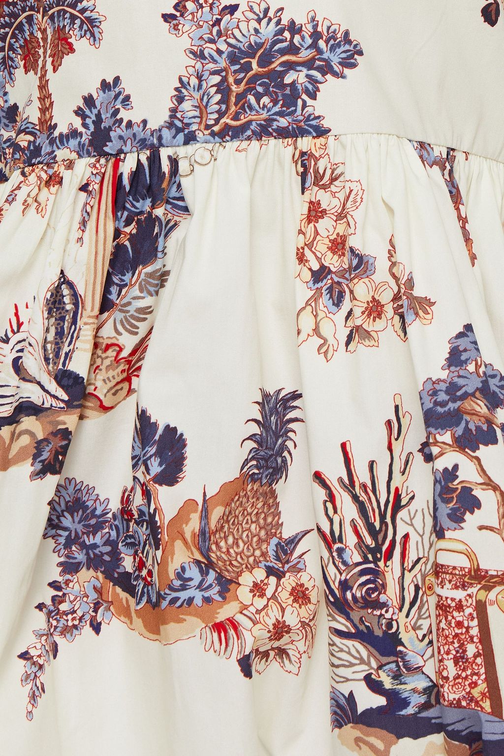 VIVETTA Gathered printed cotton-poplin peplum blouse