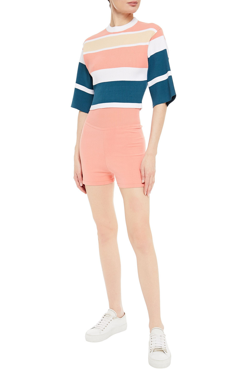 Live The Process Cropped Striped Ribbed-knit Top In Beige