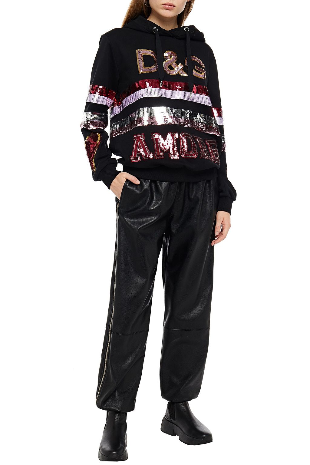 DOLCE&GABBANA Sequin-embellished French cotton-terry hoodie