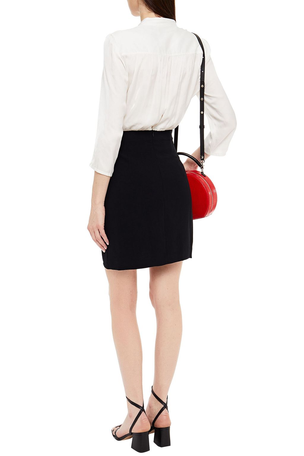 BA&SH Wrap-effect two-tone paneled satin and crepe mini dress