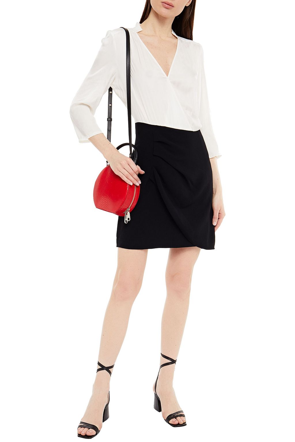 BA&SH Wrap-effect two-tone paneled satin and crepe mini dress